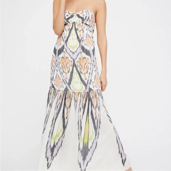 Free People Mojave Aztec Strapless Tie Smocked Open Back Maxi Dress - Picture 11 of 11